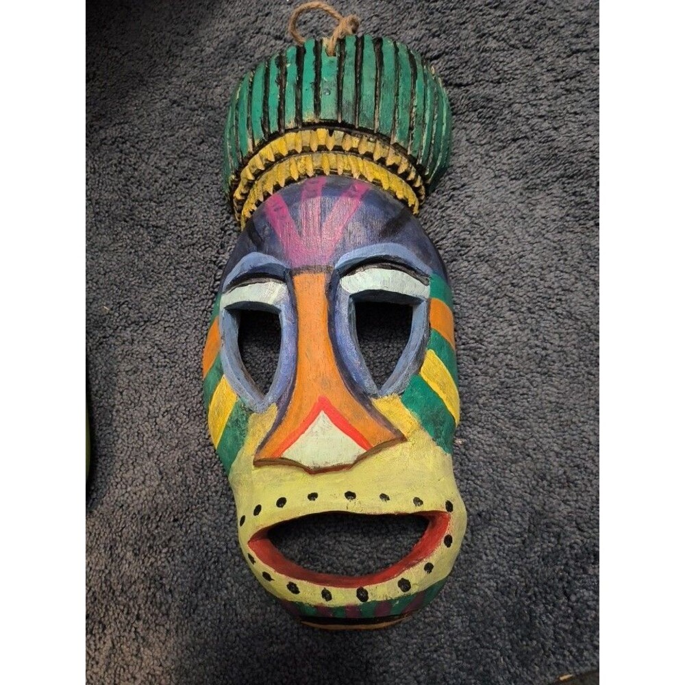 African wood mask hand carved Muticolor